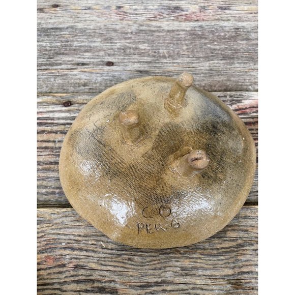 Vintage Brown Abstract Art Pottery Footed Bowl Signed - Picture 5 of 12